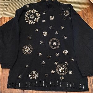 Victoria Jones Black Sweater with Gold beaded Accents- perfect for the holidays!